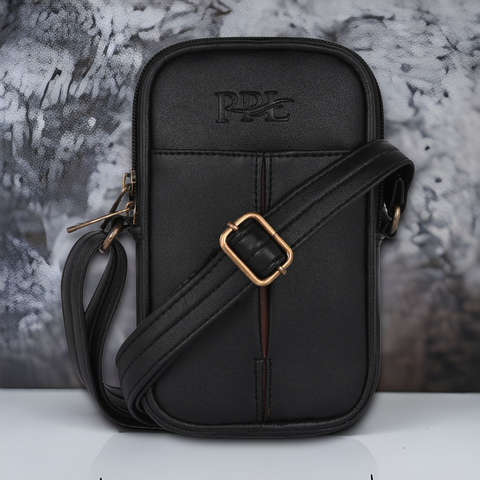 Pramadda Pure Luxury Classic Black Turkey Faux Leather Sling Bag For Men Women | Mobile Side Crossbody Bags | Best Sling Bag For Daily Use Morning Walks.