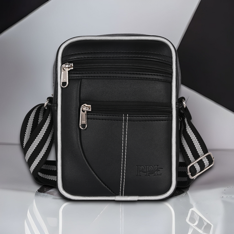 Pramadda Pure Luxury Paris Vegan Leather Sling Bag For Men Women | Side Crossbody Travel Bag | Top Grain Vegan Leather Supreme Quality Tourister Bag. ( Classic Black )