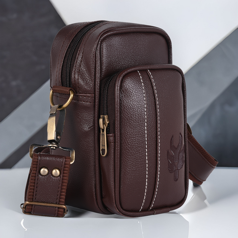 Chocolate Brown Leo Mobile Sling Bag for Men Side crossbody Bag.