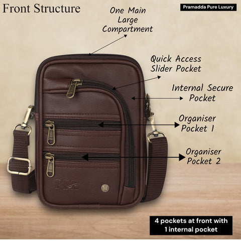 Trendy Brown 7 zip sling Bag for men
