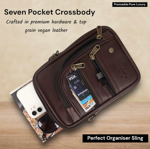 Trendy Brown 7 zip sling Bag for men