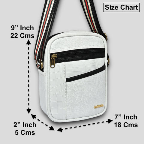 Stylish shamrock white Croco Leather 9 inch Crossbody sling Bag For Men