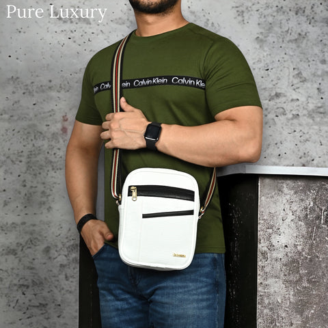 Stylish shamrock white Croco Leather 9 inch Crossbody sling Bag For Men