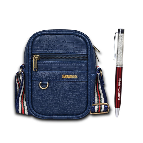 Elegant Blue Croco Leather 9 inch Sling Bag For Men Chest Crossbody Side Bag Corporate gift item