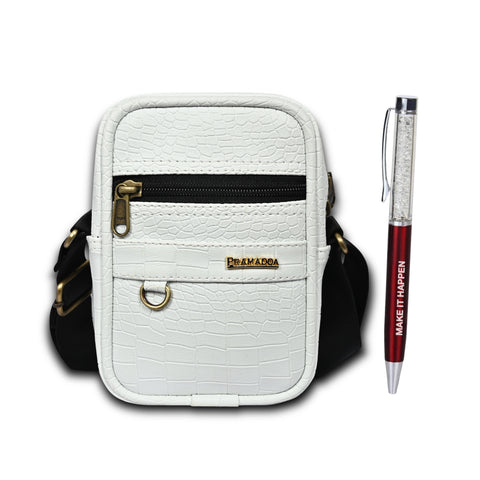 Shamrock White Croco Leather 9 inch Sling Bag For Men Chest Crossbody Side Bag Corporate gift item