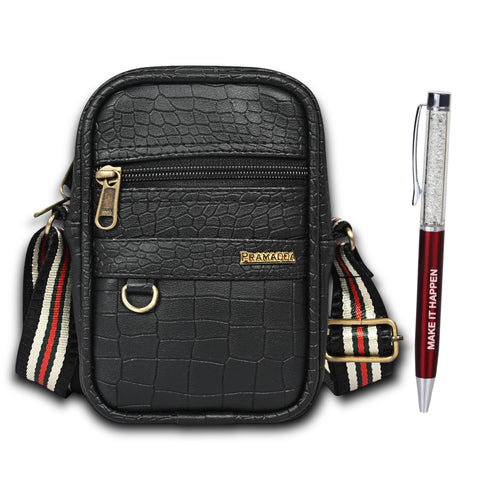 Classic Black Croco Leather 9 inch Sling Bag For Men Chest Crossbody Side Bag Corporate gift item