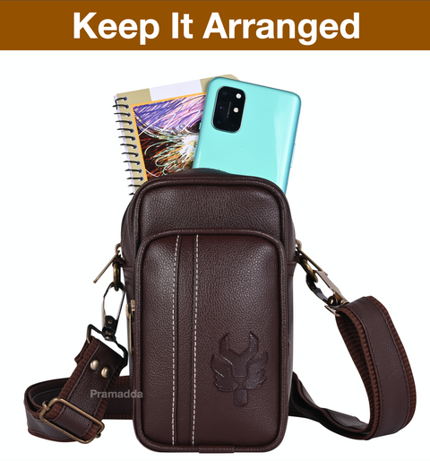 Chocolate Brown Leo Mobile Sling Bag for Men Side crossbody Bag.