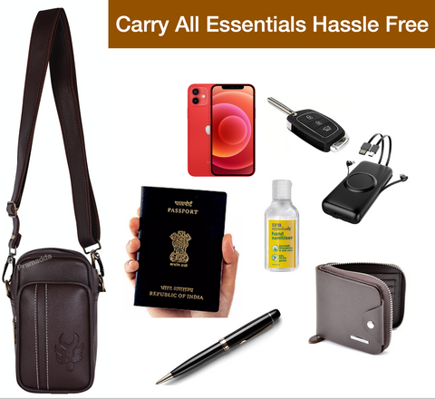Chocolate Brown Leo Mobile Sling Bag for Men Side crossbody Bag.