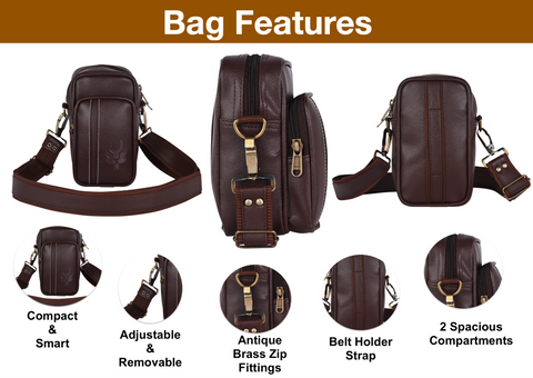 Chocolate Brown Leo Mobile Sling Bag for Men Side crossbody Bag.
