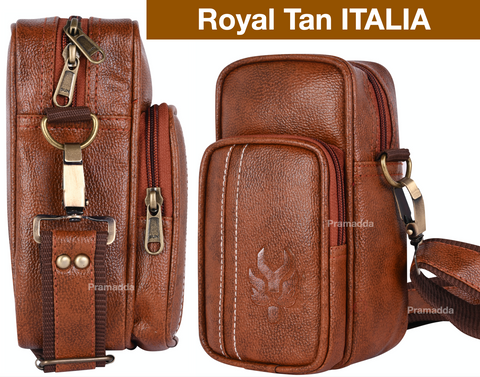 Royal Tan Leo Mobile Sling Bag For Men Side crossbody Bag.