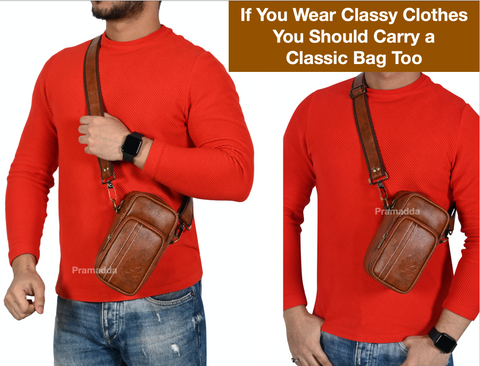 Royal Tan Leo Mobile Sling Bag For Men Side crossbody Bag.