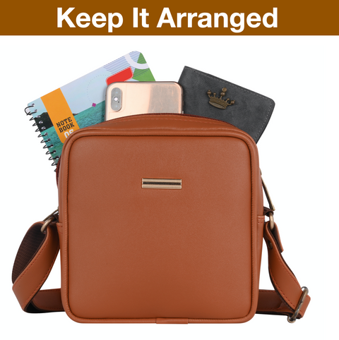 Royal Tan Square Mobile Sling for men and women side Crossbody bag