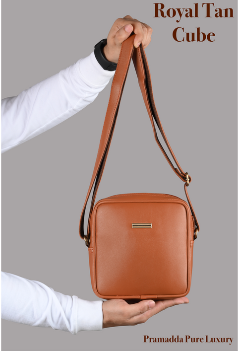 Royal Tan Square Mobile Sling for men and women side Crossbody bag
