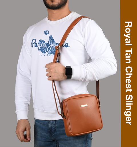 Royal Tan Square Mobile Sling for men and women side Crossbody bag