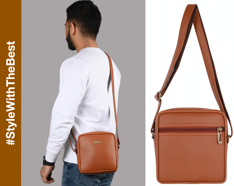 Royal Tan Square Mobile Sling for men and women side Crossbody bag