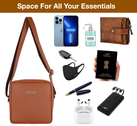 Royal Tan Square Mobile Sling for men and women side Crossbody bag