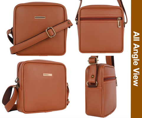 Royal Tan Square Mobile Sling for men and women side Crossbody bag