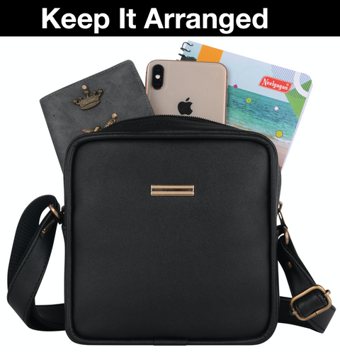 Classic Black Square Mobile Sling for men and women side Crossbody bag