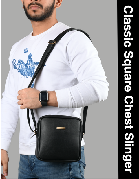 Classic Black Square Mobile Sling for men and women side Crossbody bag