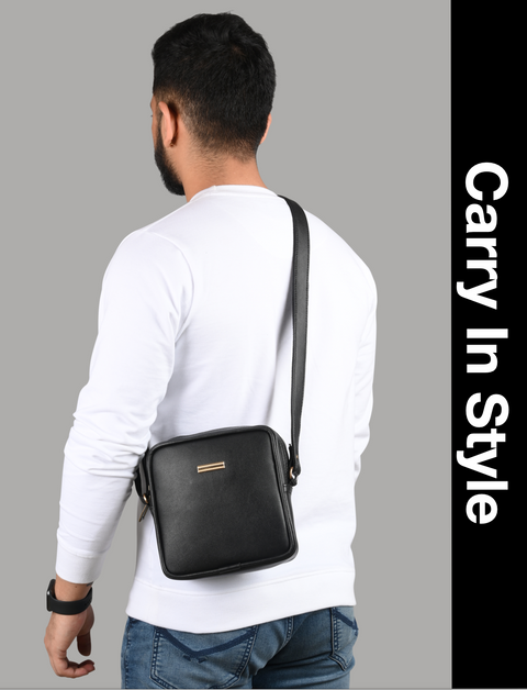 Classic Black Square Mobile Sling for men and women side Crossbody bag