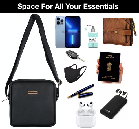 Classic Black Square Mobile Sling for men and women side Crossbody bag