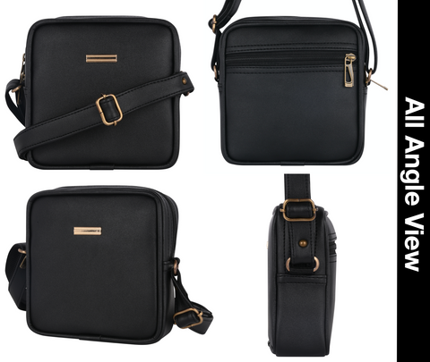 Classic Black Square Mobile Sling for men and women side Crossbody bag