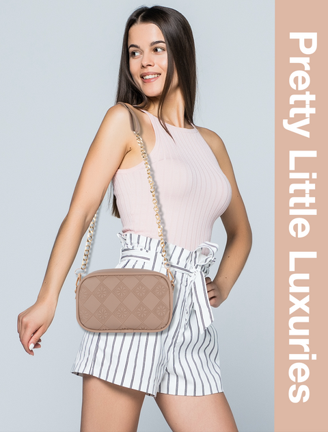 Classic Beige Flower Crossbody Sling Bag Cum Waist Bag For Women