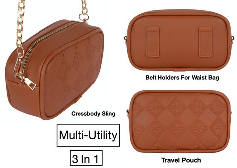 Classic Beige Flower Crossbody Sling Bag Cum Waist Bag For Women