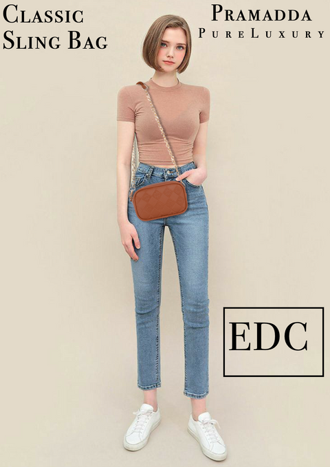Classic Beige Flower Crossbody Sling Bag Cum Waist Bag For Women