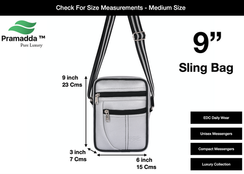 Pramadda Pure Luxury Paris Sling Bag for Men Women | Side Crossbody Travel Bag | Top Grain Vegan Leather Supreme Quality Tourister Bag. ( Mercury Silver )