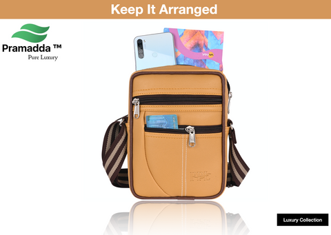Pramadda Pure Luxury Paris Sling Bag For Men Women | Side Crossbody Travel Bag | Top Grain Vegan Leather Supreme Quality Tourister Bag. ( Classic Mustard )
