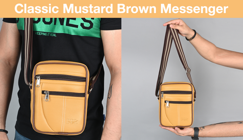 Pramadda Pure Luxury Paris Sling Bag For Men Women | Side Crossbody Travel Bag | Top Grain Vegan Leather Supreme Quality Tourister Bag. ( Classic Mustard )
