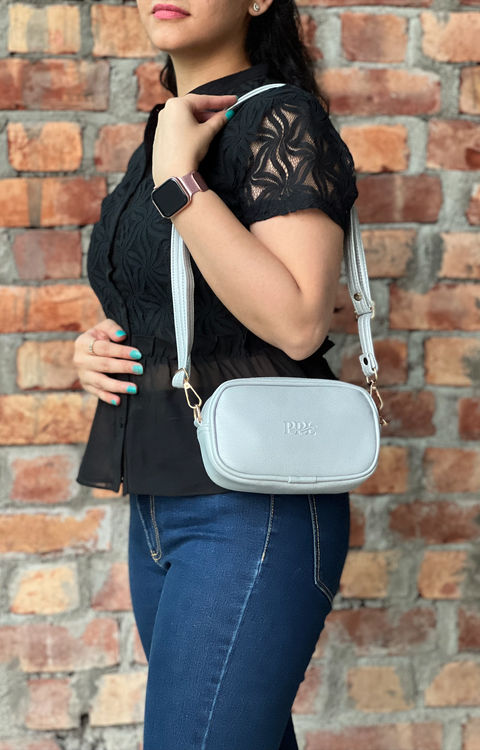 Classic Silver Mexico Sling Crossbody Shoulder Bag | 8 Inch | Top grain Texture