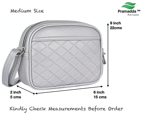 Classic Silver Dual Tone Check Emboss Sling crossbody bag for women