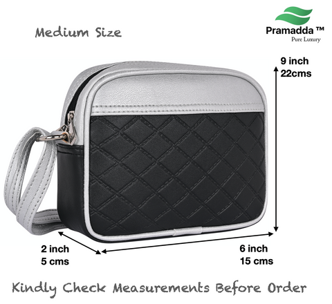 Elegant Black Dual Tone Check Emboss crossbody Sling bag for women