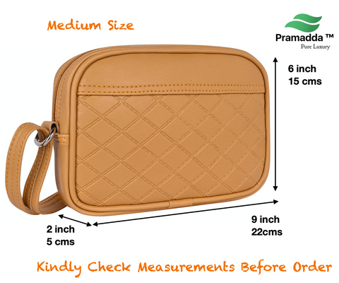 Classic Mustard Faux Leather Emboss Sling Bag | Side Crossbody Shoulder Bag | 9 x 6 x 2 inch.