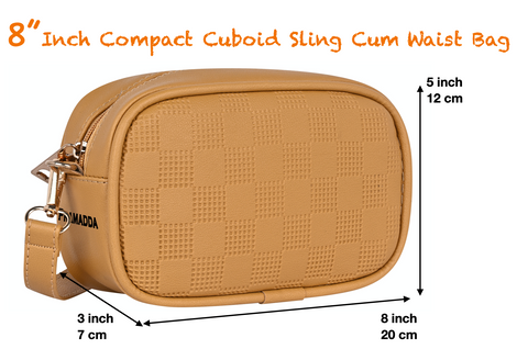 Classic Mustard Check Emboss Crossbody sling Cum waist bag for women