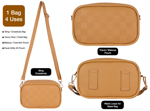 Classic Mustard Check Emboss Crossbody sling Cum waist bag for women