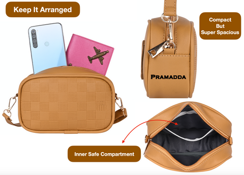 Classic Mustard Check Emboss Crossbody sling Cum waist bag for women