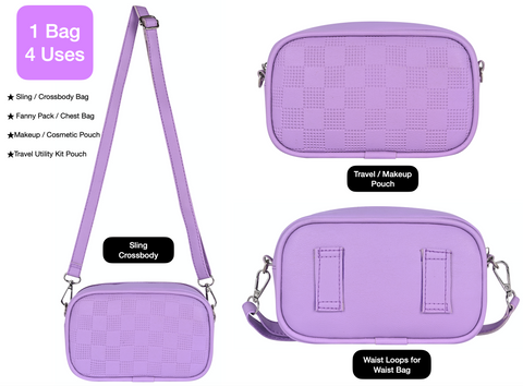 Gorgeous Lilac Check Emboss Crossbody Sling Cum waist bag for Women.