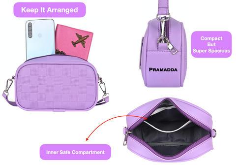Gorgeous Lilac Check Emboss Crossbody Sling Cum waist bag for Women.