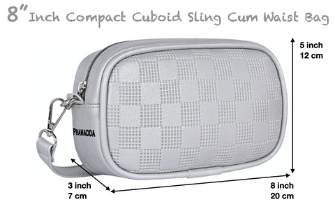 Classic Silver Check Emboss Crossbody sling cum waist bag for women