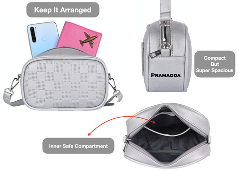 Classic Silver Check Emboss Crossbody sling cum waist bag for women