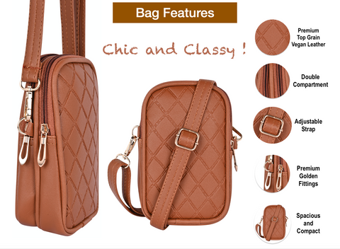Royal Tan Twin Barfi Mobile Sling Bag For Women Side crossbody bag