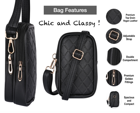 Elegant Black Twin Barfi Mobile Sling Bag For Women Side crossbody bag