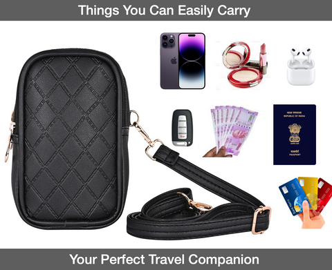 Elegant Black Twin Barfi Mobile Sling Bag For Women Side crossbody bag