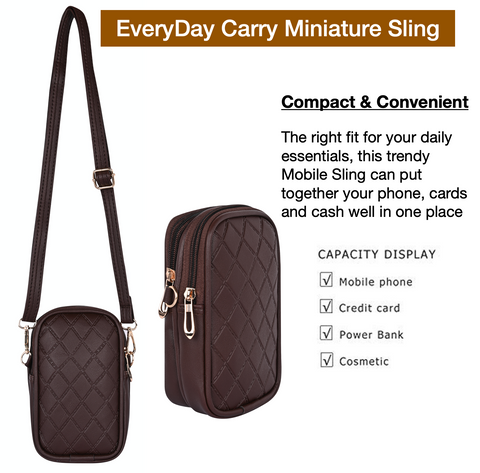 Pramadda Pure Luxury Top Grain Vegan Leather Mobile Sling Bag For Women Stylish | Small Mini Side Crossbody Side Bag | Travel Handbag Pouch Purse | Diamond Web Emboss Design. ( Chocolate Brown )