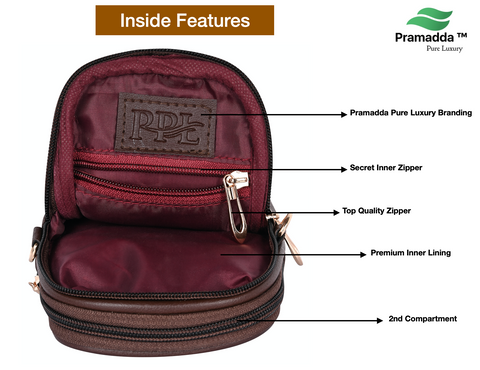 Pramadda Pure Luxury Top Grain Vegan Leather Mobile Sling Bag For Women Stylish | Small Mini Side Crossbody Side Bag | Travel Handbag Pouch Purse | Diamond Web Emboss Design. ( Chocolate Brown )