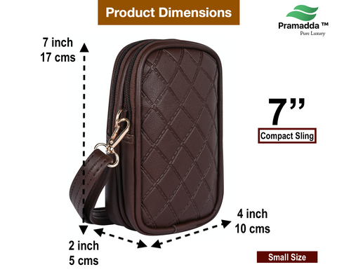 Pramadda Pure Luxury Top Grain Vegan Leather Mobile Sling Bag For Women Stylish | Small Mini Side Crossbody Side Bag | Travel Handbag Pouch Purse | Diamond Web Emboss Design. ( Chocolate Brown )