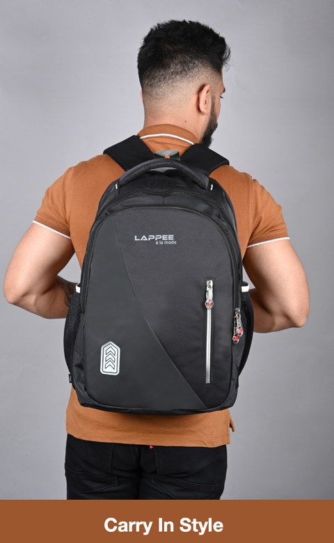 Lappee Black Meta Pro Casual Laptop Backpack With Rain Cover For Men And Women | Backpacks For School College Office.